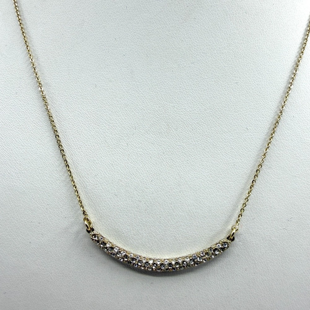 Elegant Curved Bar Necklace Gold Tone Crystal Statement Minimalist Dainty Gift